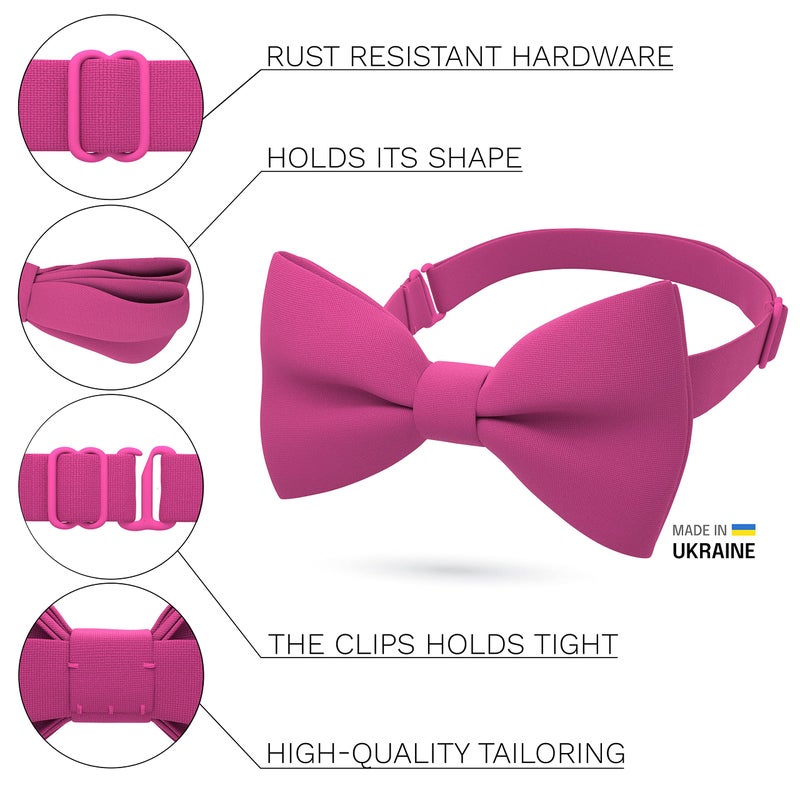 Bow Tie House Men's Classic Pre-Tied Bow Tie Formal Solid Tuxedo (Large, Hot Pink) - Image 2